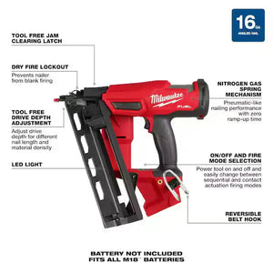 Milwaukee M18 FUEL 16-Gauge Angled Finish Nailer Tool Only Milwaukee