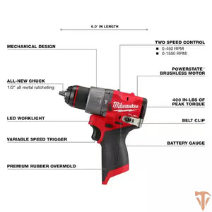Milwaukee M12 FUEL 12V Lithium-Ion Brushless Cordless 1/2 in. Hammer Drill (Tool-Only) Milwaukee