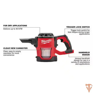 Milwaukee Bagless M18 18-Volt Lithium-Ion Cordless HEPA Compact Handheld Vacuum (Tool-Only) Milwaukee