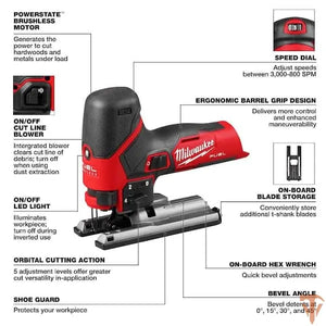 Milwaukee M12 FUEL 12V Lithium-Ion Brushless Cordless Jig Saw – Tool Only – Open Box Milwaukee