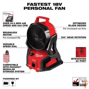 Milwaukee M18 Brushless Cordless PACKOUT Jobsite Fan – Portable Jobsite Cooling (Tool Only, Open Box) Milwaukee