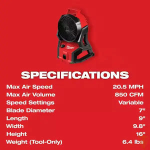 Milwaukee M18 Brushless Cordless PACKOUT Jobsite Fan – Portable Jobsite Cooling (Tool Only, Open Box) Milwaukee