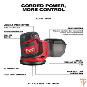Milwaukee M18 18V Lithium-Ion Cordless 5 in. Random Orbit Sander (Tool-Only) – Open Box, Barely Used Milwaukee