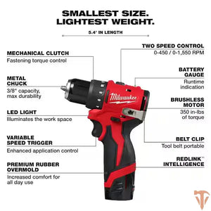 Milwaukee M12 12V Lithium-Ion Brushless Subcompact Drill Driver Kit – Open Box | SKU 1013581480 Milwaukee