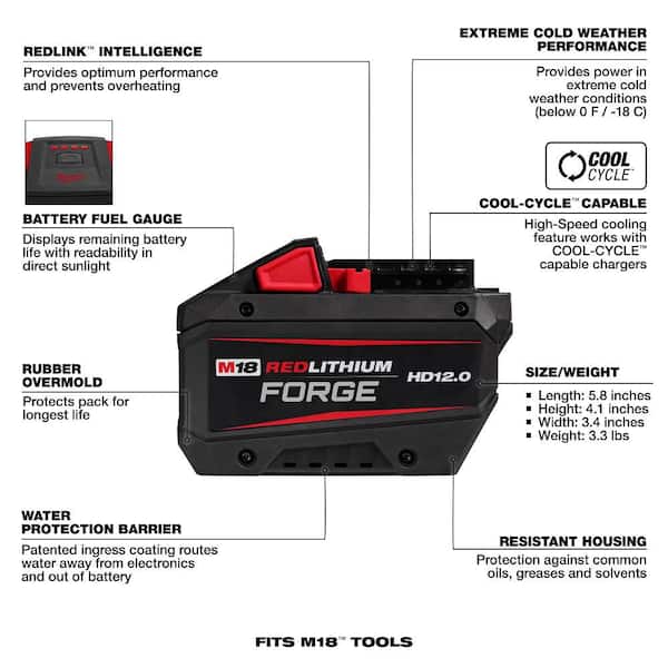 Milwaukee M18 18V Lithium-Ion REDLITHIUM FORGE HD 12.0 Ah Battery Pack Milwaukee