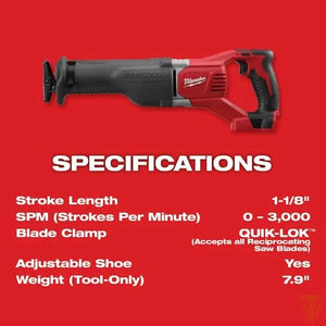 Milwaukee M18 18V SAWZALL Reciprocating Saw Tool Only Milwaukee