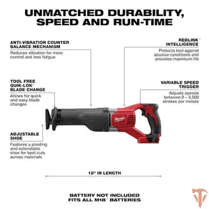 Milwaukee M18 18V SAWZALL Reciprocating Saw Tool Only Milwaukee