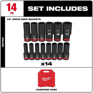 Milwaukee 49-66-7014 SHOCKWAVE 1/2 in. Deep Socket Set (14-Pc)