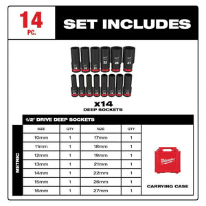 Milwaukee 49-66-7014 SHOCKWAVE 1/2 in. Deep Socket Set (14-Pc)