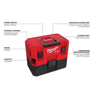 Milwaukee M12 FUEL 12V Cordless 1.6 Gal. Wet/Dry Vacuum (Vacuum Only) – Open Box | SKU 1005505612 Milwaukee