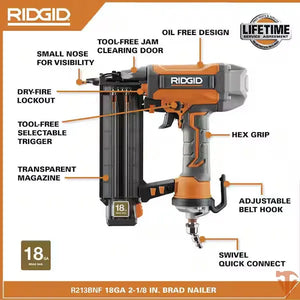 RIDGID 2-1/8 in. 18-Gauge Brad Nailer with CLEAN DRIVE Technology ridgid