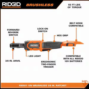 RIDGID 18V Brushless Cordless 3/8 in. Ratchet – Compact Torque Control (Tool Only, Open Box) ridgid