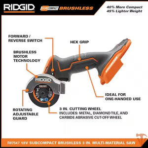 RIDGID 18V SubCompact Brushless 3 in. Multi-Material Saw – Compact Cutting Power (Tool Only, Open Box) ridgid