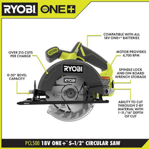 RYOBI ONE+ 18V Cordless 5 1/2 in. Circular Saw Tool Only RYOBI