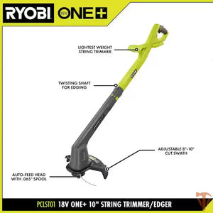 RYOBI ONE+ 18V 10 in. Cordless Battery String Trimmer/Edger (Tool Only) RYOBI