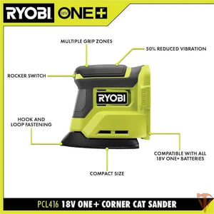 RYOBI ONE+ 18V Cordless Corner Cat Finish Sander – Precision Detail Sanding (Tool Only, Open Box) RYOBI