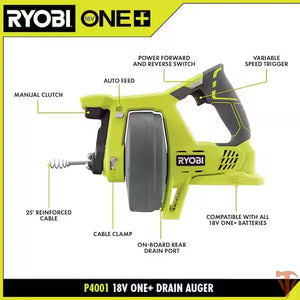 RYOBI ONE+ 18V Cordless Drain Auger Tool Only Open Box RYOBI