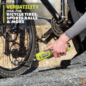 RYOBI USB Lithium Cordless Bike & Ball Pump Inflator Kit – Compact Portable Air with 2.0Ah Battery (Open Box) RYOBI
