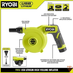 RYOBI USB Lithium Cordless High Volume Inflator Kit RYOBI