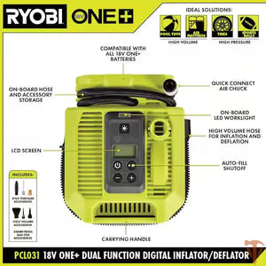 RYOBI ONE+ 18V Cordless Dual Function Inflator/Deflator(Tool Only) RYOBI