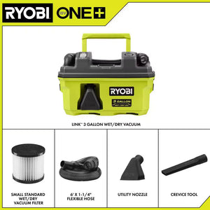Ryobi PCL734B ONE+ 18V LINK Cordless 3 Gal. Wet/Dry Vacuum Tool Only