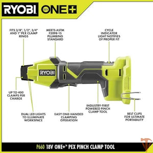 RYOBI ONE+ 18V Cordless PEX Tubing Clamp Tool – Fast, Secure Plumbing Connections (Tool Only, Open Box) RYOBI