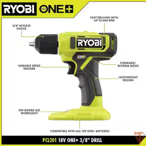 RYOBI ONE+ 18V Cordless 3/8 in. Drill/Driver Kit with 1.5 Ah Battery and Charger Open Box RYOBI
