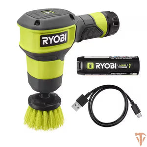 RYOBI USB Lithium Compact Scrubber Kit with 2.0 Ah Battery, USB Charging Cord, 2 in. Medium Bristle Brush Open Box RYOBI