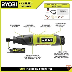 RYOBI USB Lithium Rotary Tool Kit with 2.0 Ah USB Lithium Battery and Charging Cable – Open Box, Barely Used RYOBI