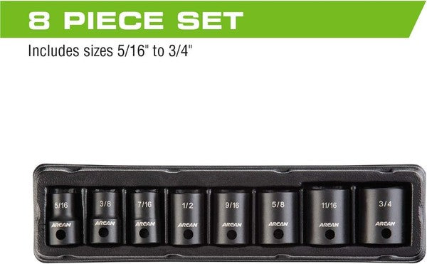 Arcan 3/8 in. Drive 8-Piece SAE Impact Socket Set