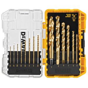 DEWALT 14-Piece Titanium Nitride Coated HSS Jobber Length Twist Drill Bit Set DEWALT