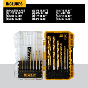 DEWALT 14-Piece Titanium Nitride Coated HSS Jobber Length Twist Drill Bit Set DEWALT