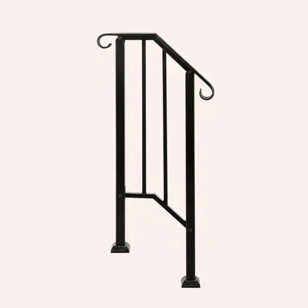 Outdoor Stair Handrail for 1–4 Steps, Adjustable Black Steel Railing 2Dropme