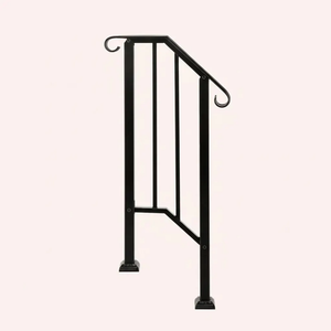 Outdoor Stair Handrail for 1–4 Steps, Adjustable Black Steel Railing 2Dropme