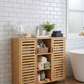 Bamboo 4 Tier Floor Cabinet with Doors, Freestanding Storage 2Dropme