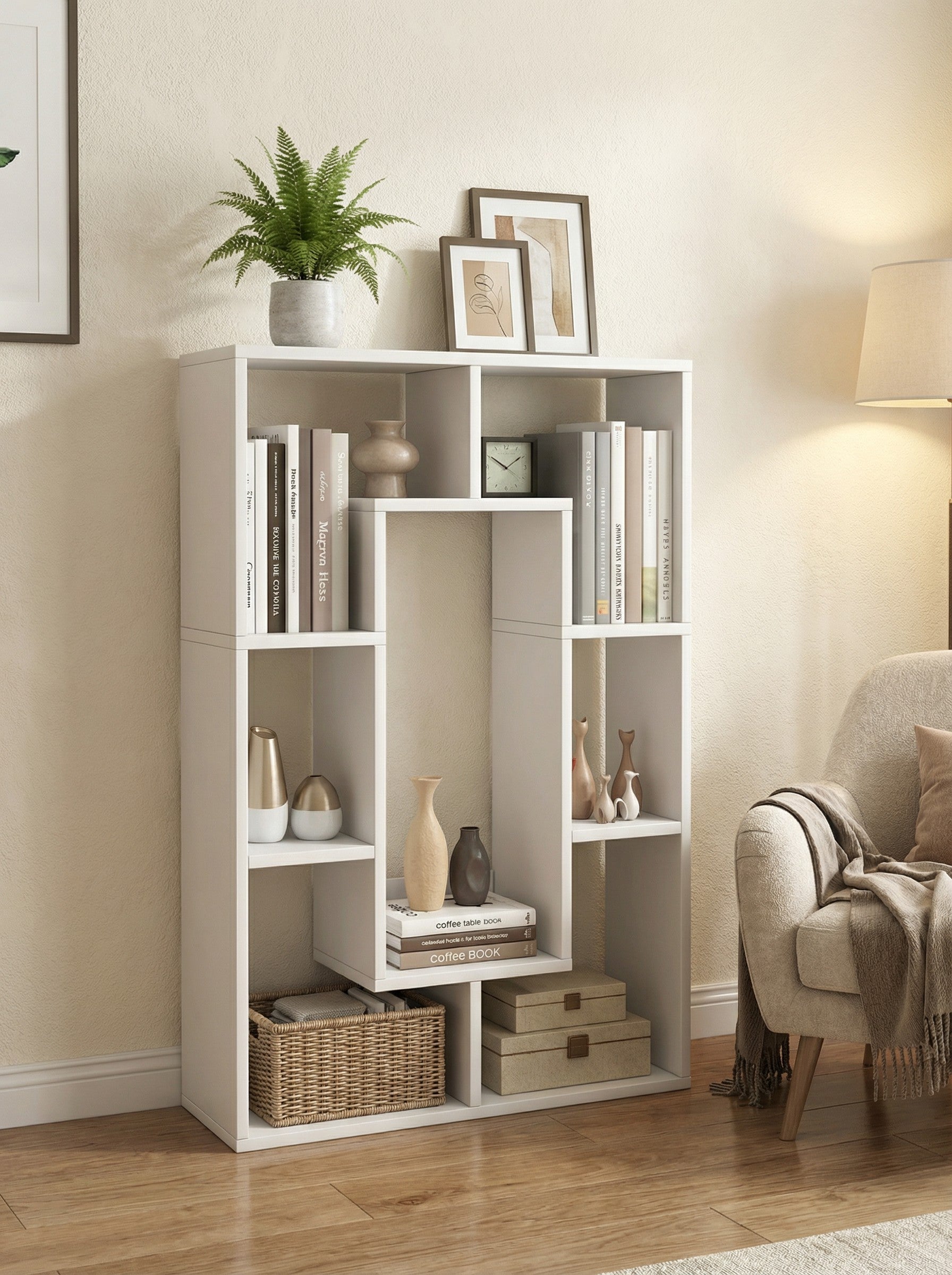 7-Tier Cube Bookshelf, Tall Narrow Bookcase for Small Spaces 2Dropme