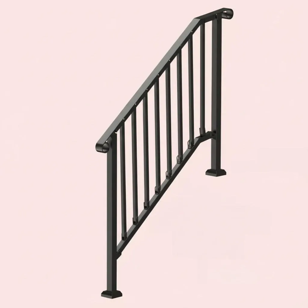 Outdoor Stair Handrail for 1–4 Steps, Adjustable Black Steel Railing 2Dropme