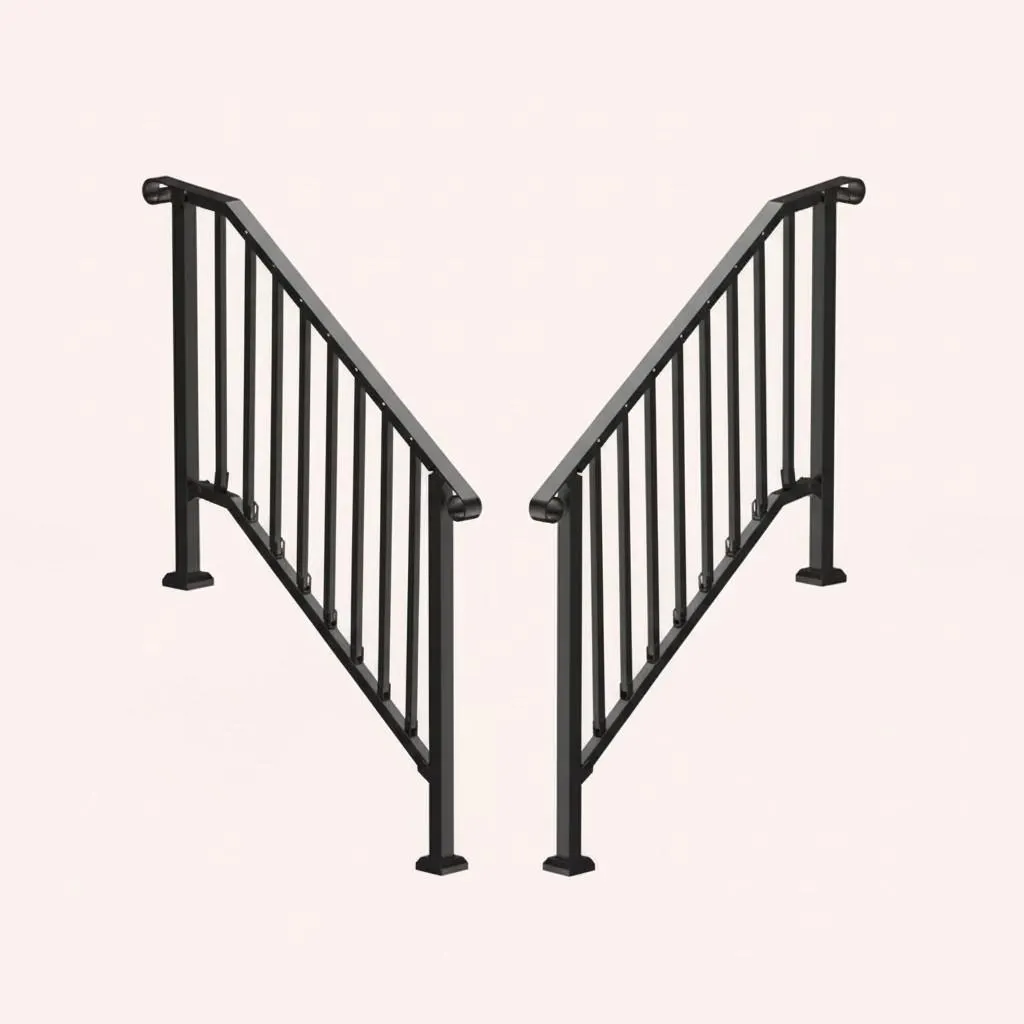 Outdoor Stair Handrail for 1–4 Steps, Adjustable Black Steel Railing 2Dropme