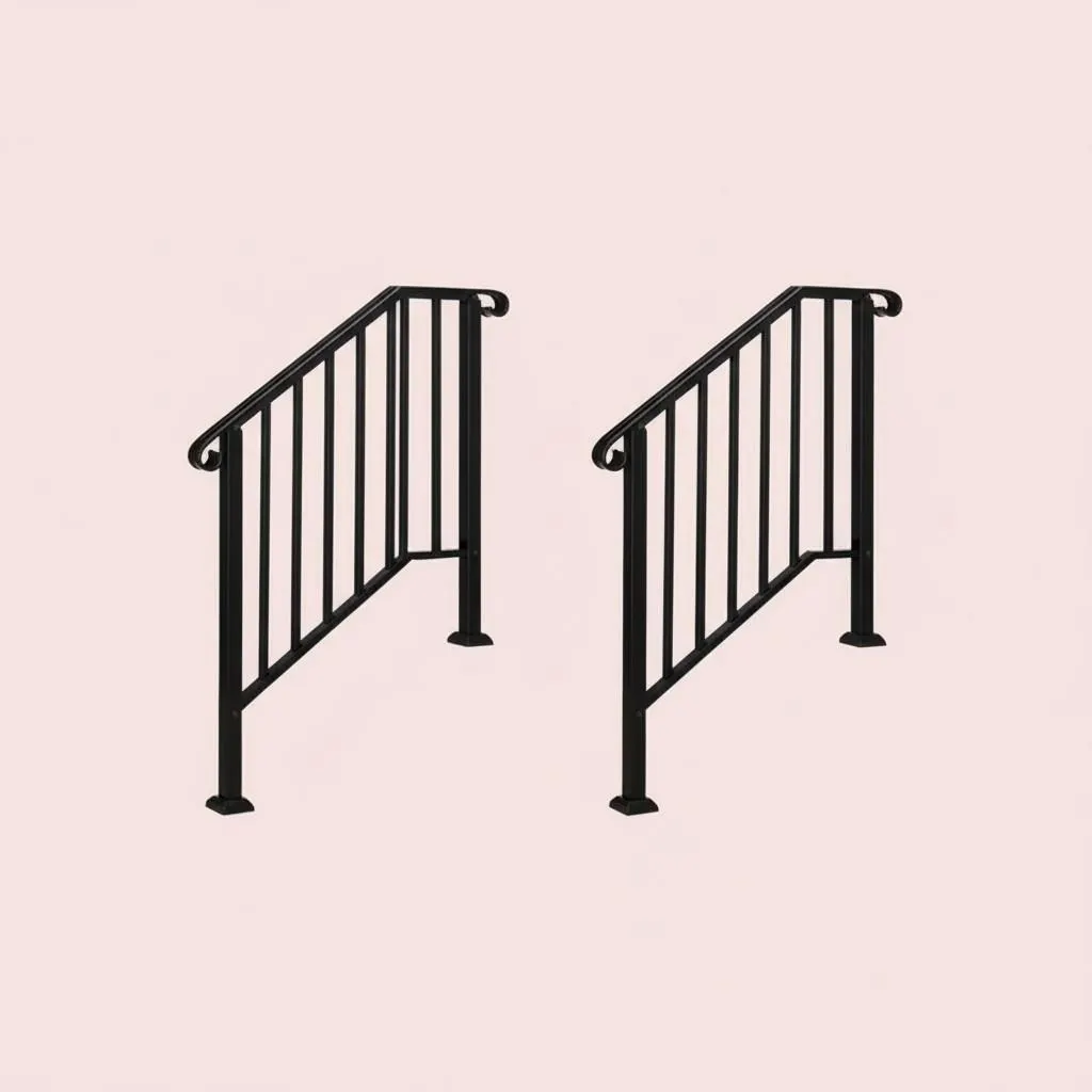 Outdoor Stair Handrail for 1–4 Steps, Adjustable Black Steel Railing 2Dropme