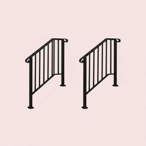 Outdoor Stair Handrail for 1–4 Steps, Adjustable Black Steel Railing 2Dropme