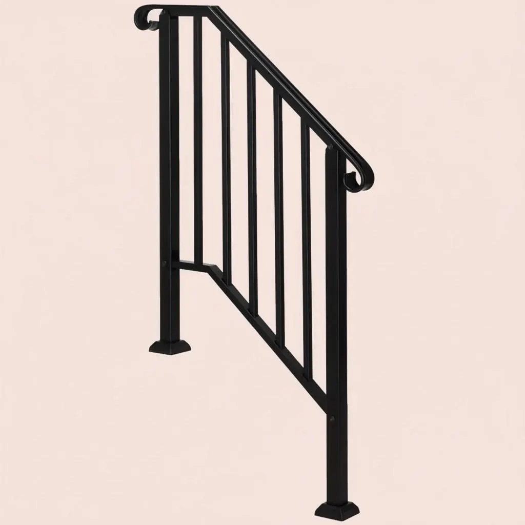 Outdoor Stair Handrail for 1–4 Steps, Adjustable Black Steel Railing 2Dropme