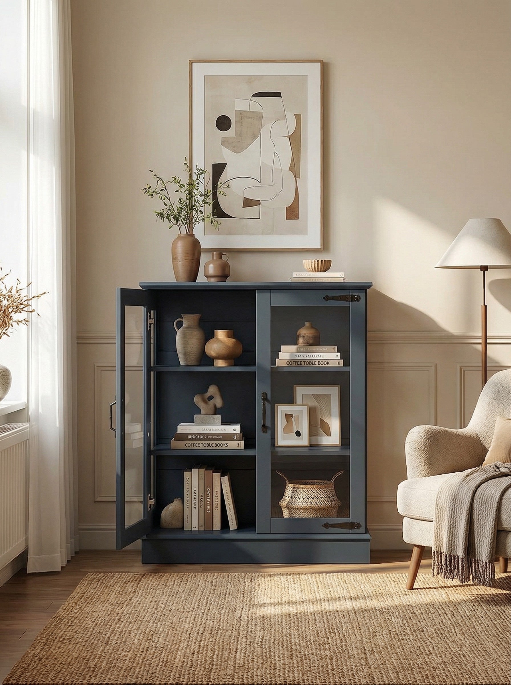 Modern Glass Door Cabinet – 3 Styles | Adjustable Shelves | Compact Storage Cupboard 2Dropme