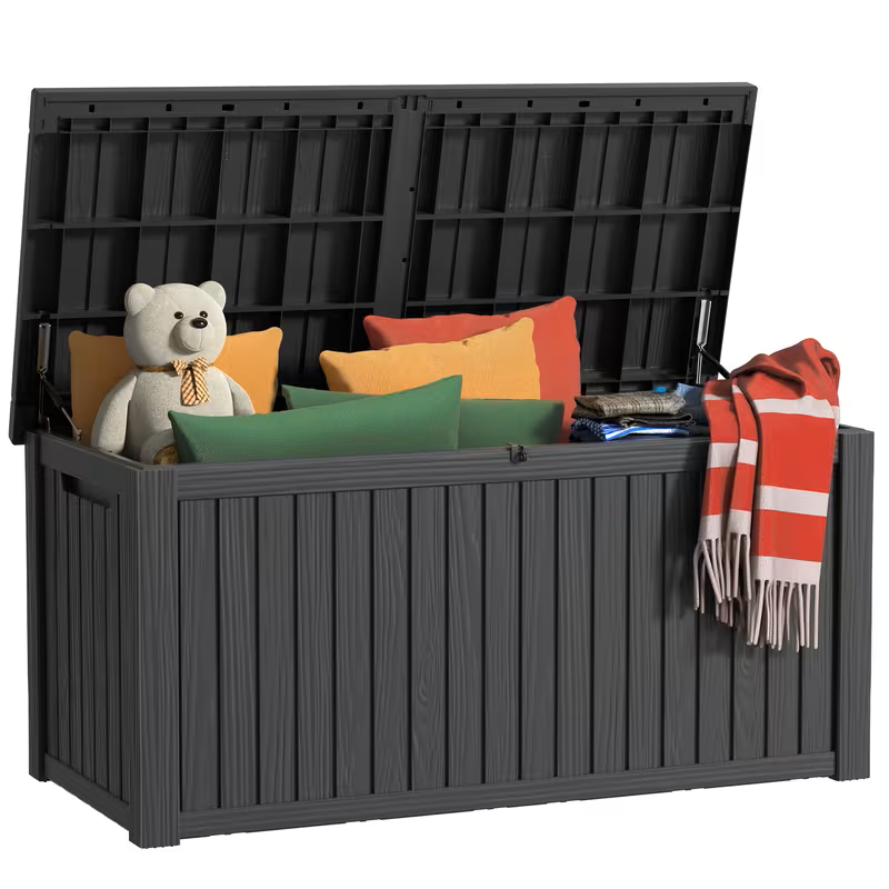 75 Gallon Heavy-Duty Outdoor Deck Box – Waterproof Patio Storage Box with Hinged Lid, Lockable & Easy Assembly 2Dropme