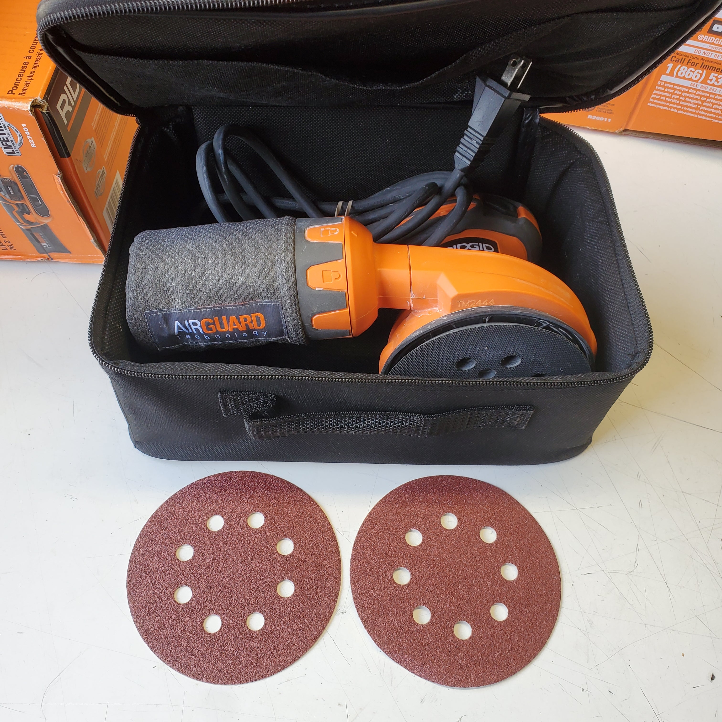 RIDGID 3 Amp Corded 5 in. Random Orbital Sander with AIRGUARD Technology – Open Box, Barely Used