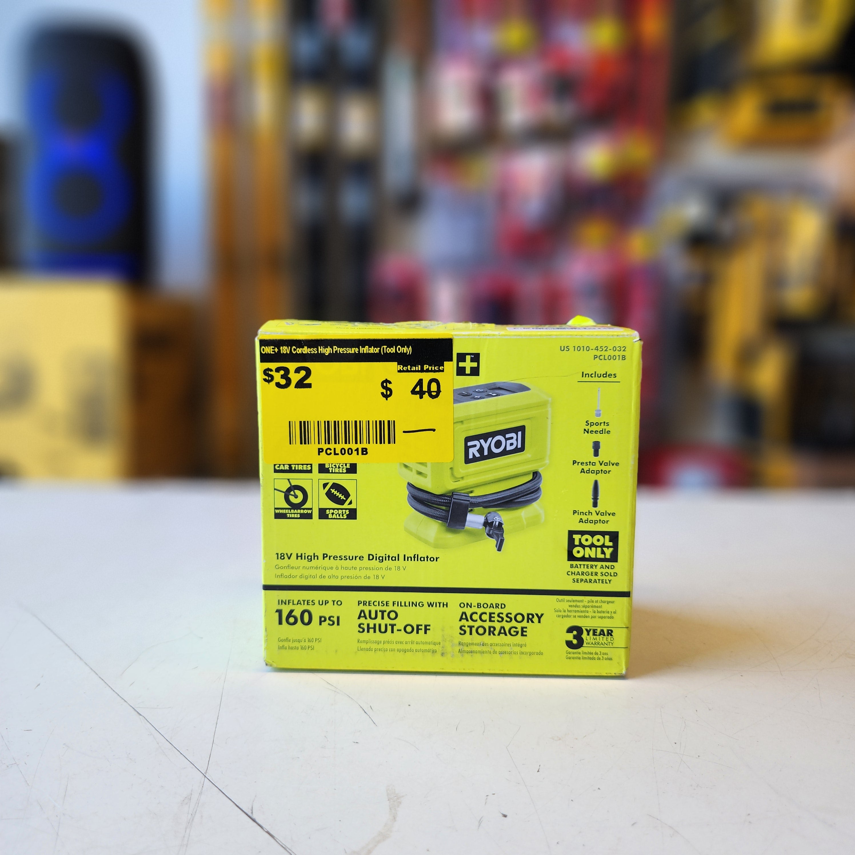 RYOBI ONE+ 18V high pressure inflator for tires and inflatables