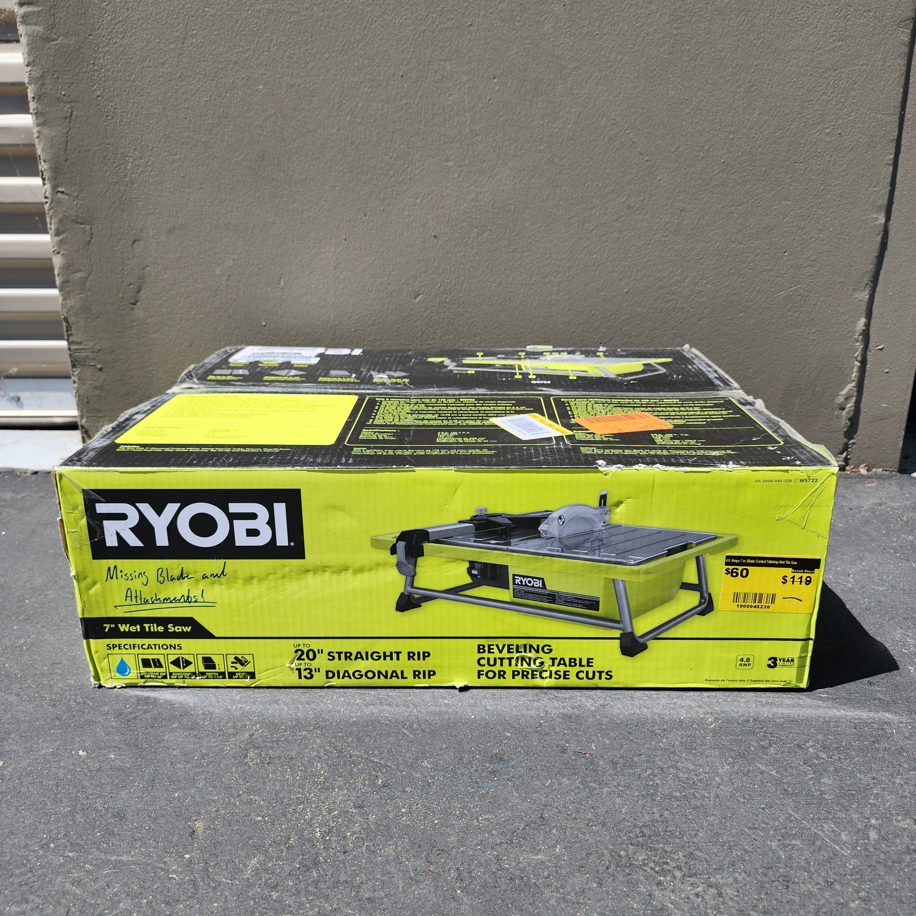 RYOBI 4.8-Amp 7 in. Blade Corded Tabletop Wet Tile #condition_open-box