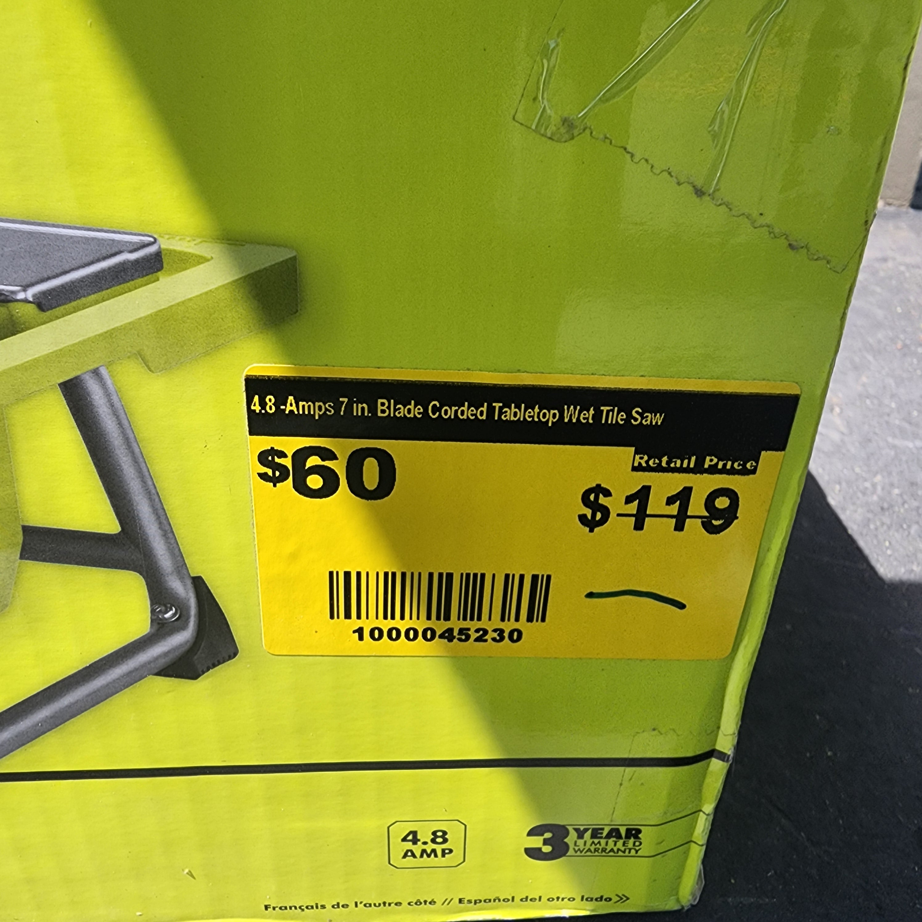 RYOBI 4.8-Amp 7 in. Blade Corded Tabletop Wet Tile #condition_open-box