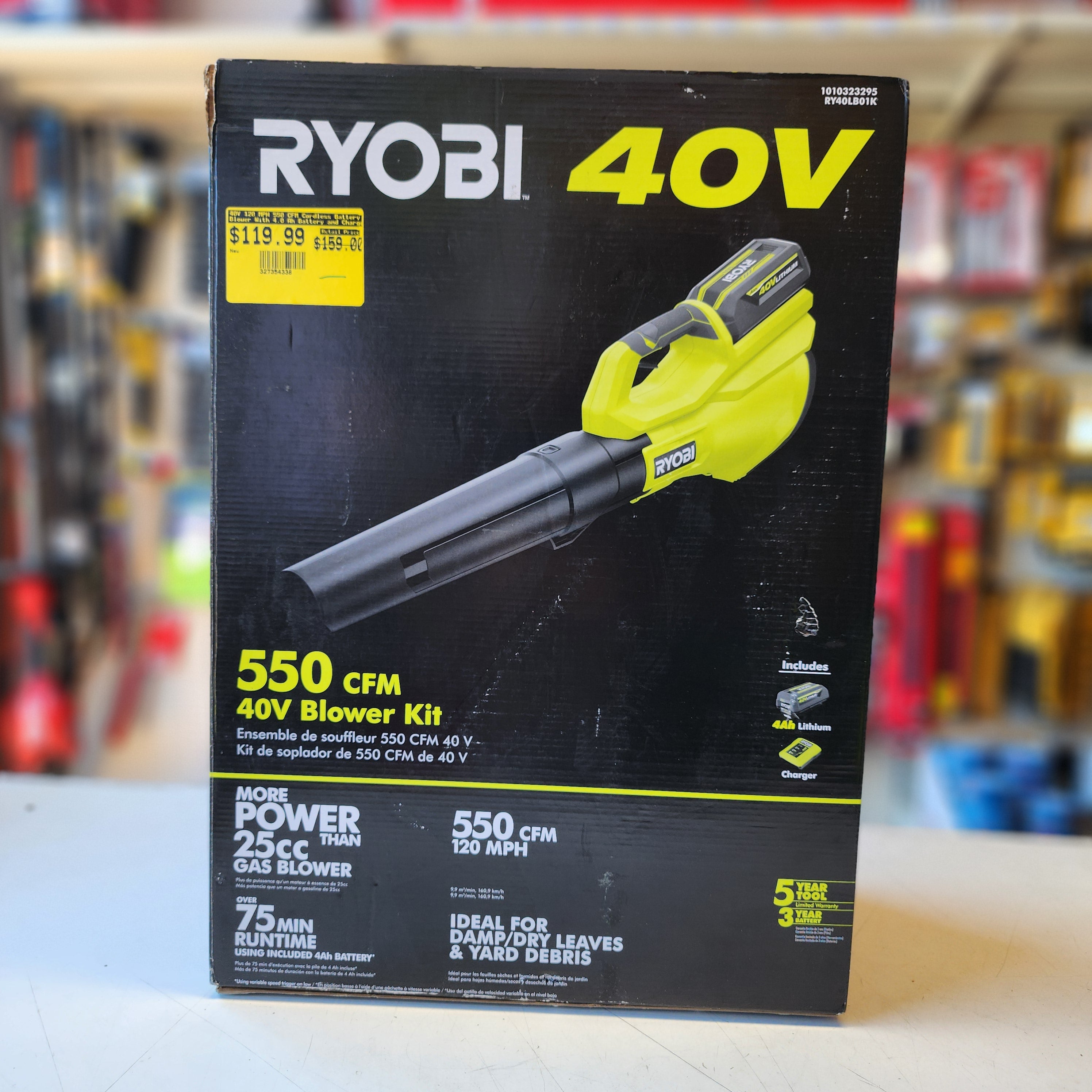 RYOBI 40V 550 CFM Cordless Leaf Blower Kit with Battery RYOBI