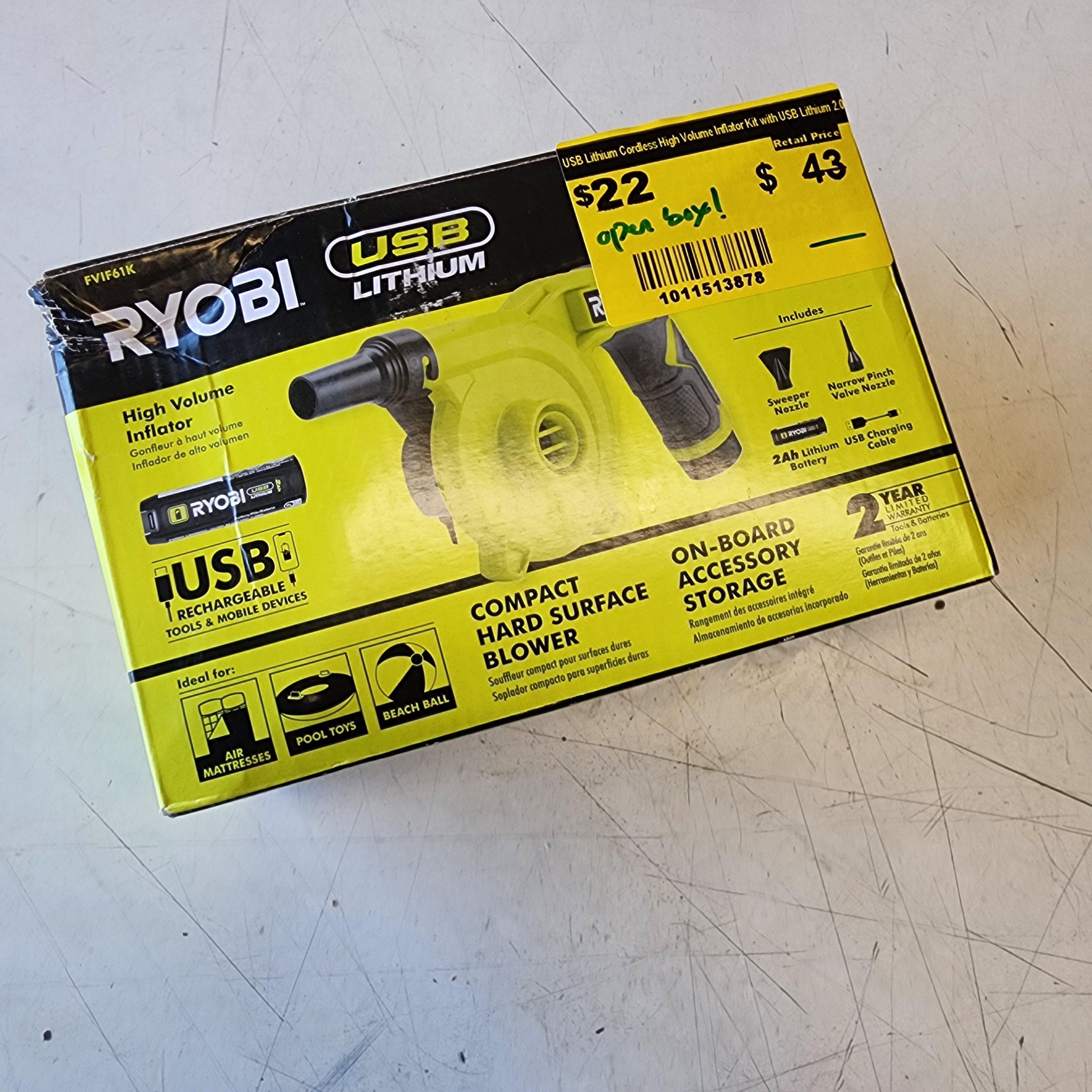 RYOBI USB Lithium Cordless High Volume Inflator Kit RYOBI