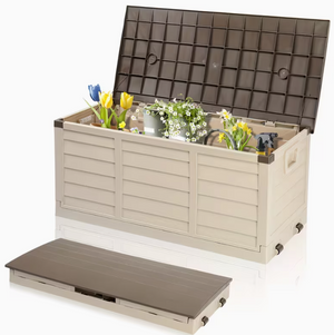 75 Gallon Heavy-Duty Outdoor Deck Box – Waterproof Patio Storage Box with Hinged Lid, Lockable & Easy Assembly 2Dropme